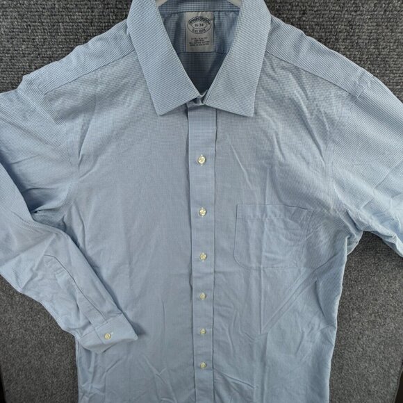 Brooks Brothers Extra-Slim 16-34 Non-Iron Spread Check Blue Cotton Button Up Men - Picture 2 of 16